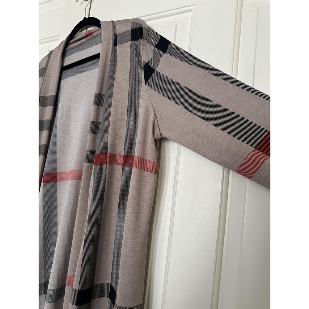 Angel Heart Boutique Cardigan Womens 3XL Beige Plaid Open Front Lightweight - Picture 3 of 9